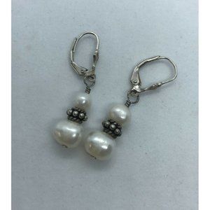 Gsj 925 Sterling Silver Tested Marked Pearl Dangle Earrings